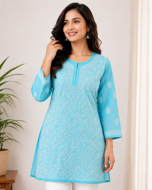 Short Cotton Chikankari Kurta